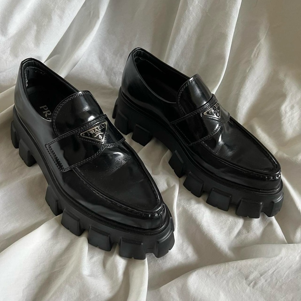 Prada pointed tip monolith loafers